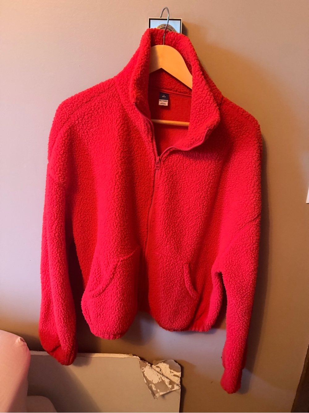 Old Navy Bright Red Teddy Sherpa Zip Jacket